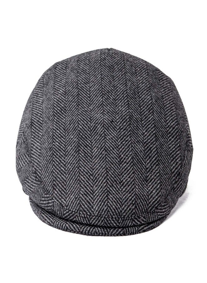 FEINION Men's Wool Tweed Newsboy Ivy Cap Gatsby Golf Flat Hat (Herringbone Grey, 7 1/4) - Image 3